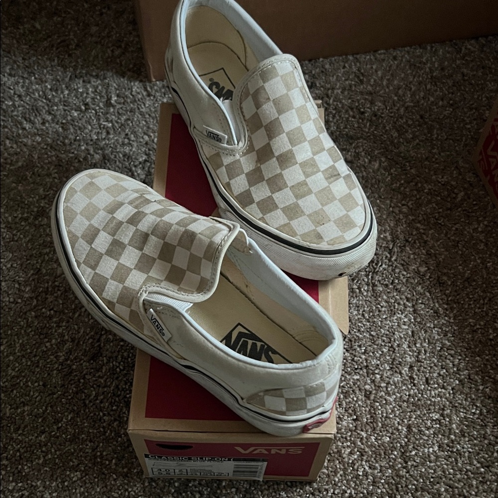 Vans Kids Slip-On Checkerboard Sneakers - Cream/White